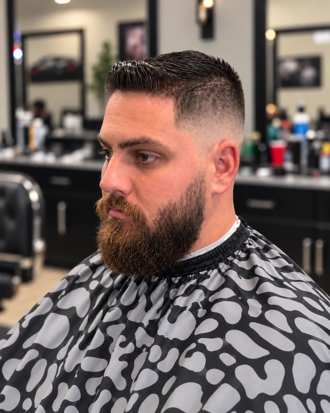 Longer textured men’s haircut with a clean tapered side by Justin Korb
