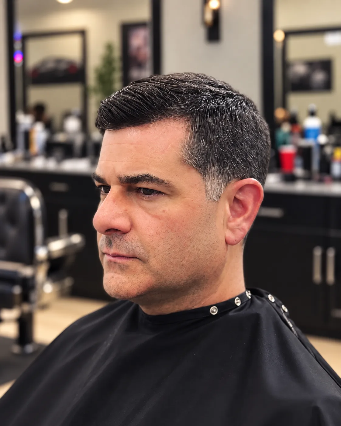 Close crop haircut with an even, neat fade and clean side profile